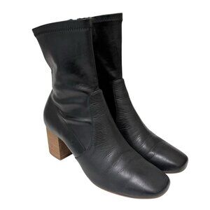 Anthropologie Silent D Cabre Boots Black Faux Leather Sock Bootie EU 39 US 8-8.5